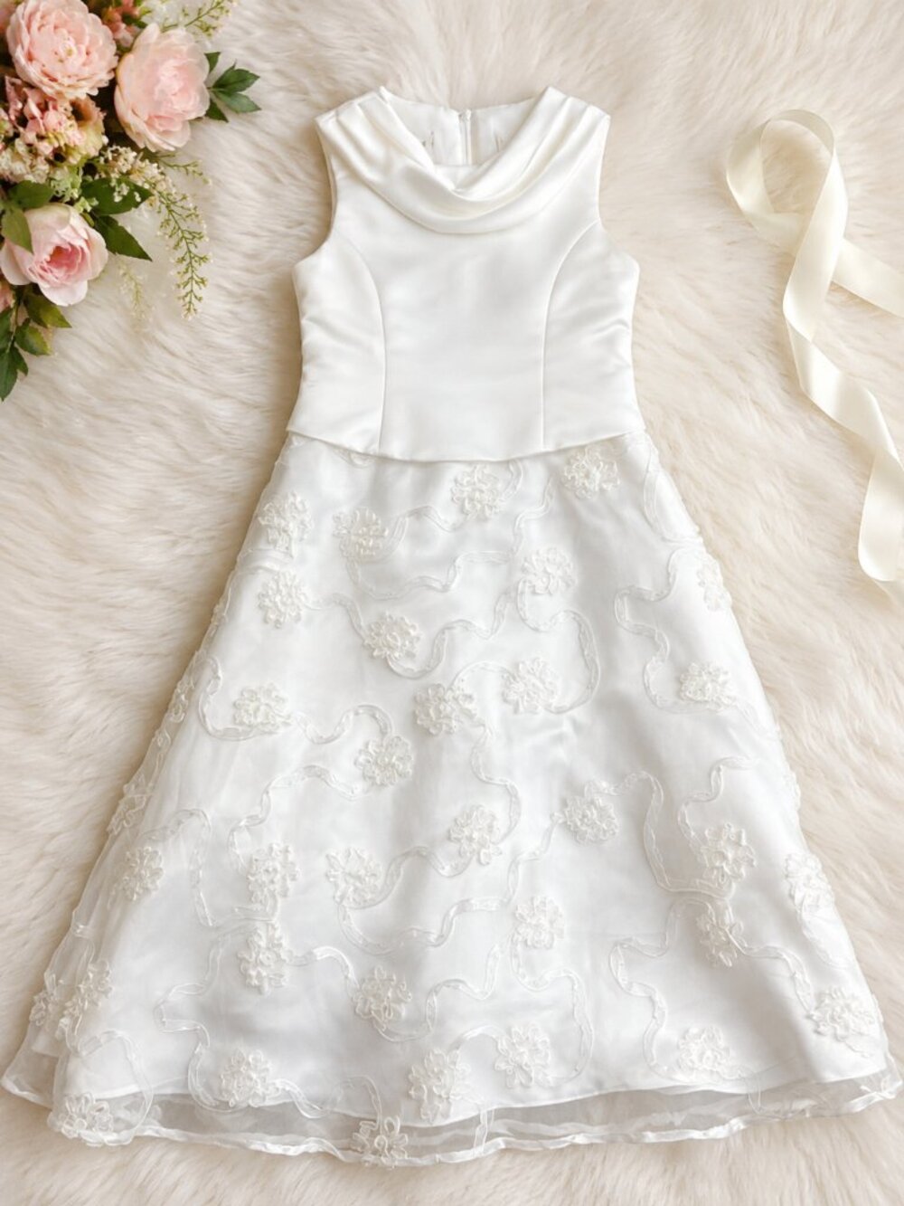 Bonnie Jean Girls White Formal Dress Est Size 8 10 Flower Girl Communion Wedding
